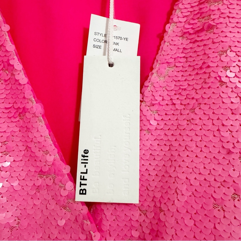 Elegant Pink Sequin Mini Dress - Picture 6 of 15